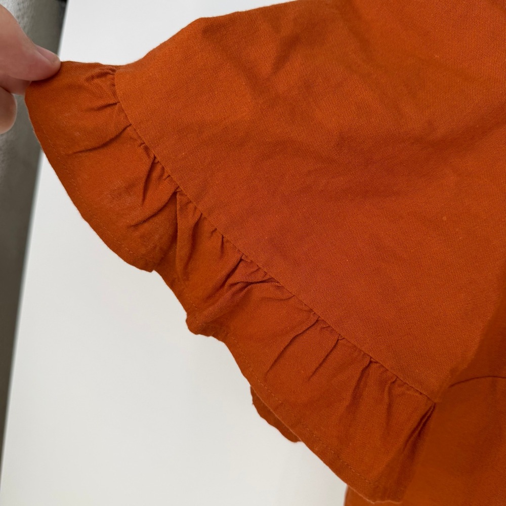 Christopher & Banks Top Women PM Rust Orange Linen Blend Peplum Boho Cottagecore - Picture 3 of 7